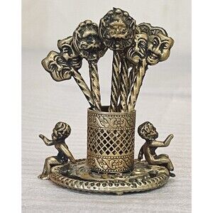 Baroque Cherub Hors D’oeuvres Pick Holder W 8 Theater Face Picks Gold Tone
